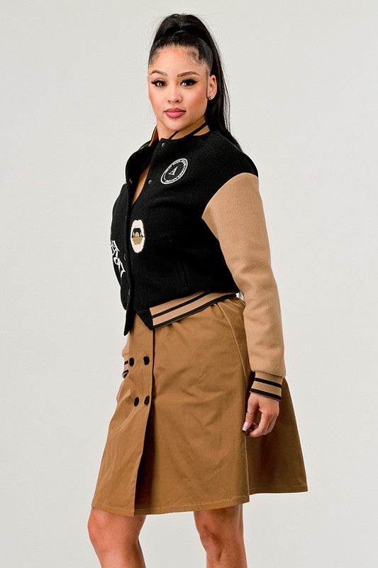 Women Athina Black Queen letterman Jacket | Zarnesh