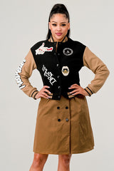 Women Athina Black Queen letterman Jacket | Zarnesh