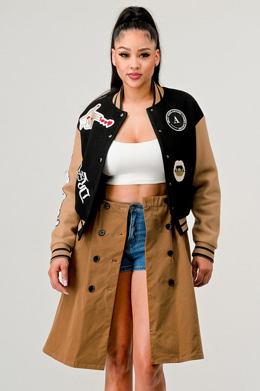 Women Athina Black Queen letterman Jacket | Zarnesh