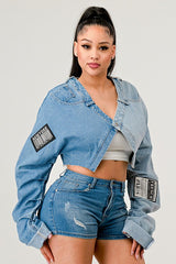 Women Denim Patched X-Contrast Top | Zarnesh