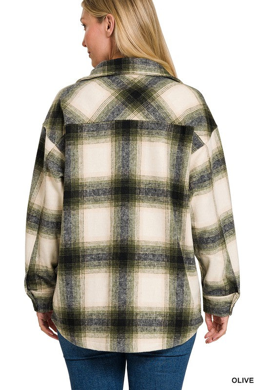 Women Oversized Yarn Dyed Plaid Longline Shacket | Zarnesh