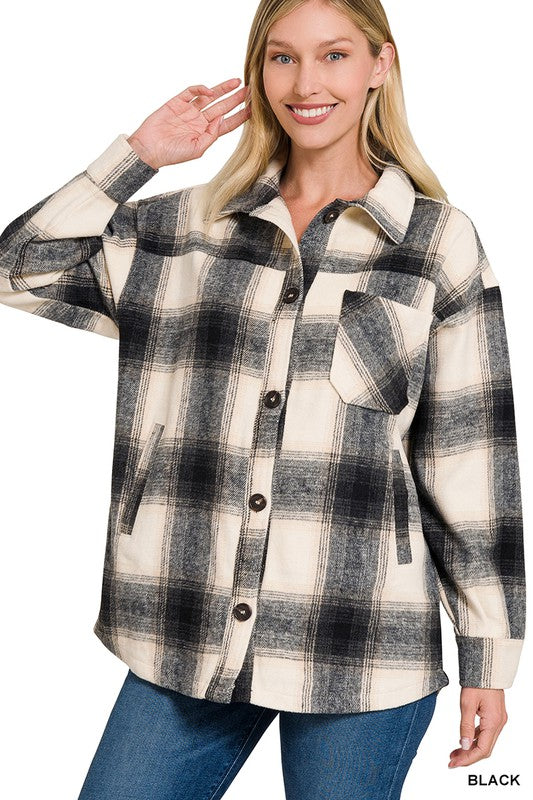 Women Oversized Yarn Dyed Plaid Longline Shacket | Zarnesh