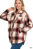 Women Oversized Yarn Dyed Plaid Button Cuffs Longline Shacket Zarnesh