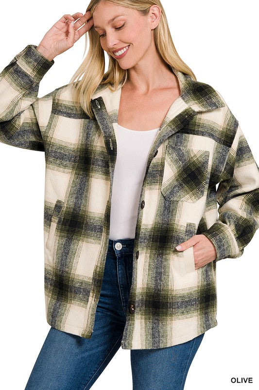 Women Oversized Yarn Dyed Plaid Longline Shacket | Zarnesh