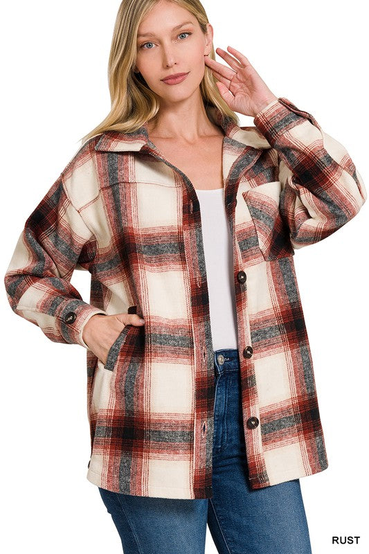 Women Oversized Yarn Dyed Plaid Longline Shacket | Zarnesh