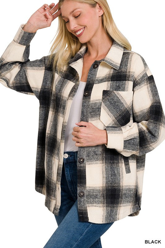 Women Oversized Yarn Dyed Plaid Longline Shacket | Zarnesh