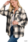 Women Oversized Yarn Dyed Plaid Button Cuffs Longline Shacket Zarnesh