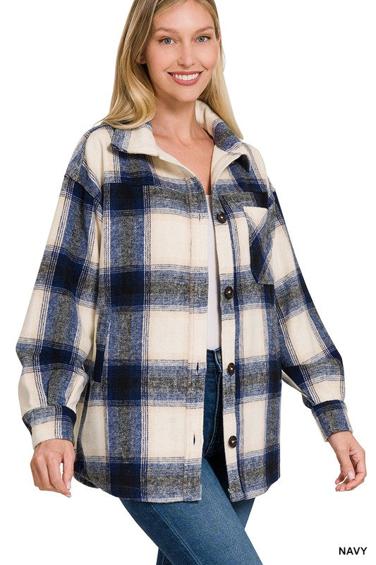 Women Oversized Yarn Dyed Plaid Longline Shacket | Zarnesh