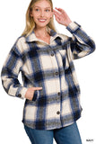 Women Oversized Yarn Dyed Plaid Button Cuffs Longline Shacket Zarnesh