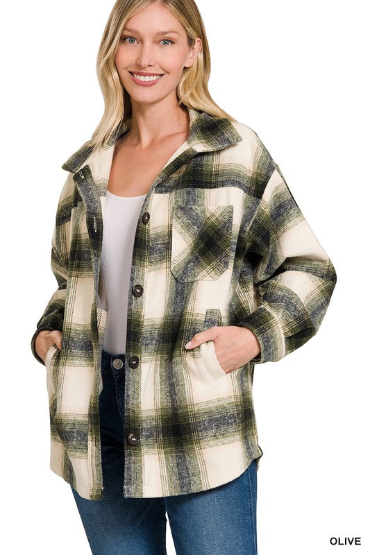 Women Oversized Yarn Dyed Plaid Longline Shacket | Zarnesh