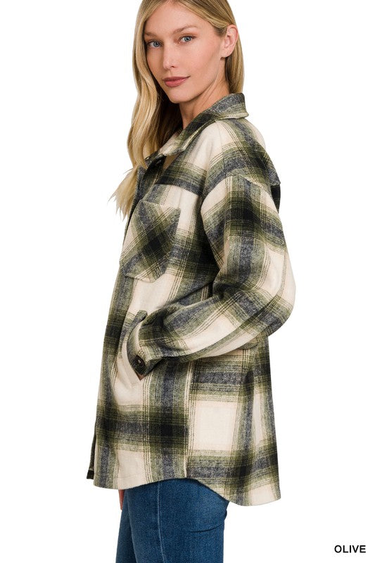 Women Oversized Yarn Dyed Plaid Longline Shacket | Zarnesh