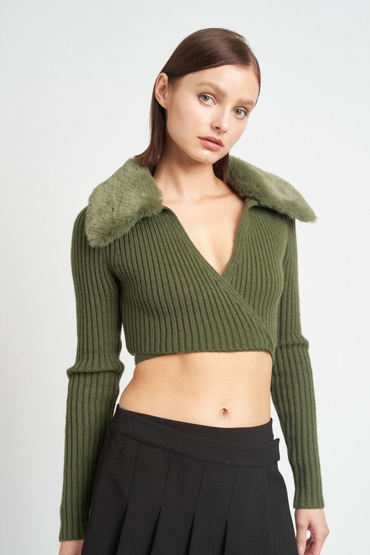 Women V Neck Cardigan With Fur Collar | Zarnesh