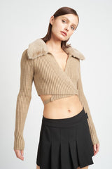 Women V Neck Cardigan With Fur Collar | Zarnesh