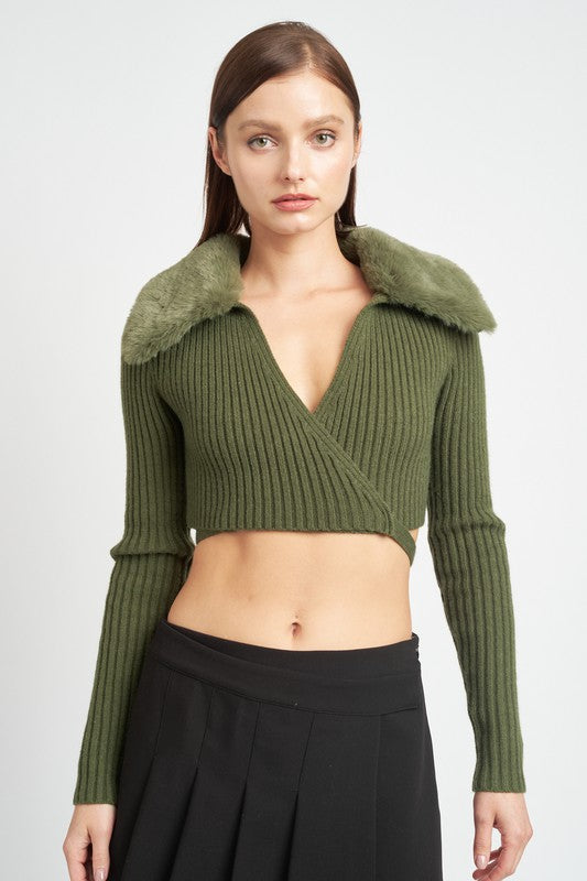 Women V Neck Cardigan With Fur Collar | Zarnesh