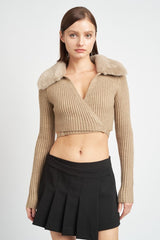 Women V Neck Cardigan With Fur Collar | Zarnesh