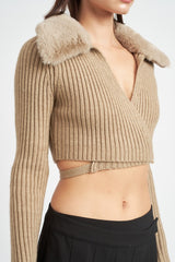 Women V Neck Cardigan With Fur Collar | Zarnesh