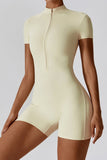 Women Breathable Zippered Short Sleeves Solid Color Jumpsuit Zarnesh