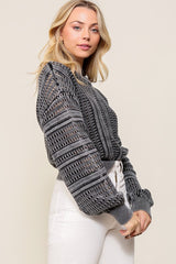 Women Acid Wash Round Neck Long Sleeves Cropped Sweater Zarnesh