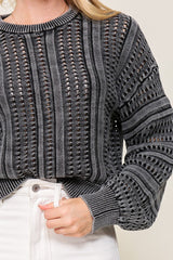 Women Acid Wash Round Neck Long Sleeves Cropped Sweater Zarnesh