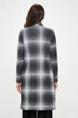 Women Plaid Open Front Coat with Collar | Zarnesh