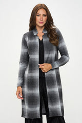 Women Plus Plaid Open Front Knee-Length Coat with Collar | Zarnesh