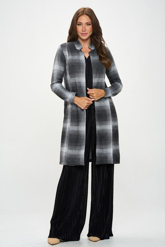 Women Plaid Open Front Coat with Collar | Zarnesh