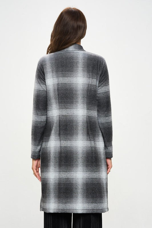 Women Plus Plaid Open Front Knee-Length Coat with Collar | Zarnesh