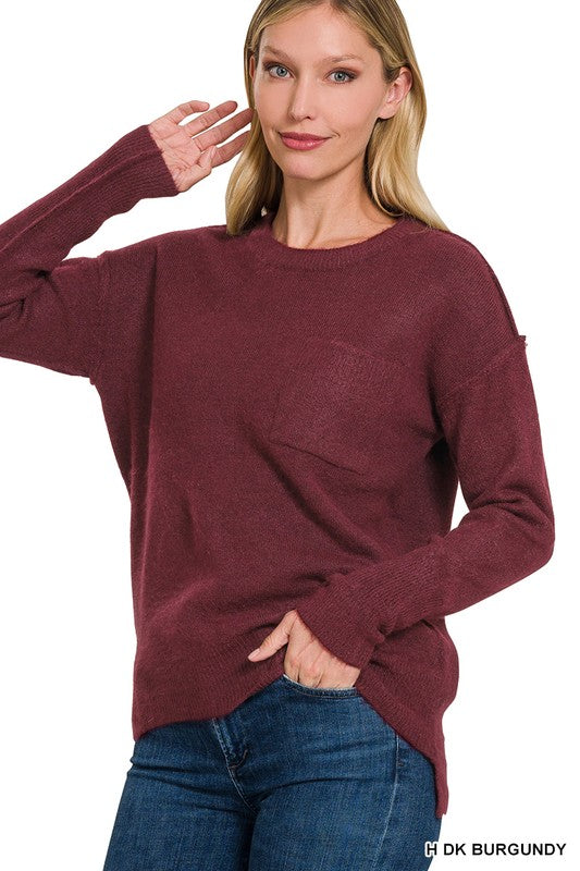 Women Melange Hi-Low Hem Round Neck Sweater | Zarnesh