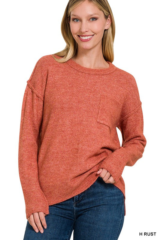 Women Melange Hi-Low Hem Round Neck Sweater | Zarnesh