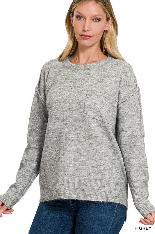 Women Melange Hi-Low Hem Round Neck Sweater | Zarnesh