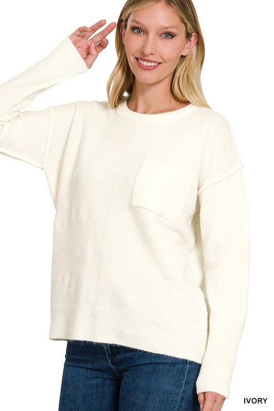 Women Melange Hi-Low Hem Round Neck Sweater | Zarnesh