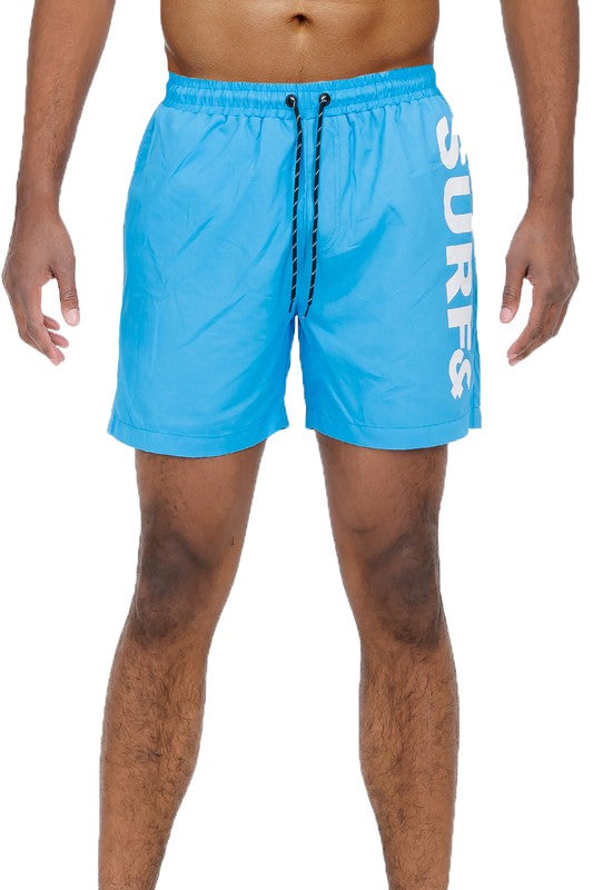 Men's Solid Lined Beach Swim Text Swim Shorts | Zarnesh