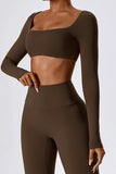 Women Soft Long Sleeves Square Collar Skinny Fit Cropped Top Zarnesh