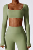 Women Soft Long Sleeves Square Collar Skinny Fit Cropped Top Zarnesh