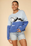Women Orca Boat Intarsia Round Neckline Premium Knit Sweater Zarnesh