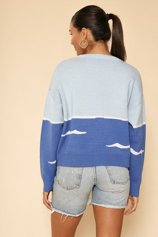 Women Orca Boat Intarsia Round Neckline Premium Knit Sweater Zarnesh