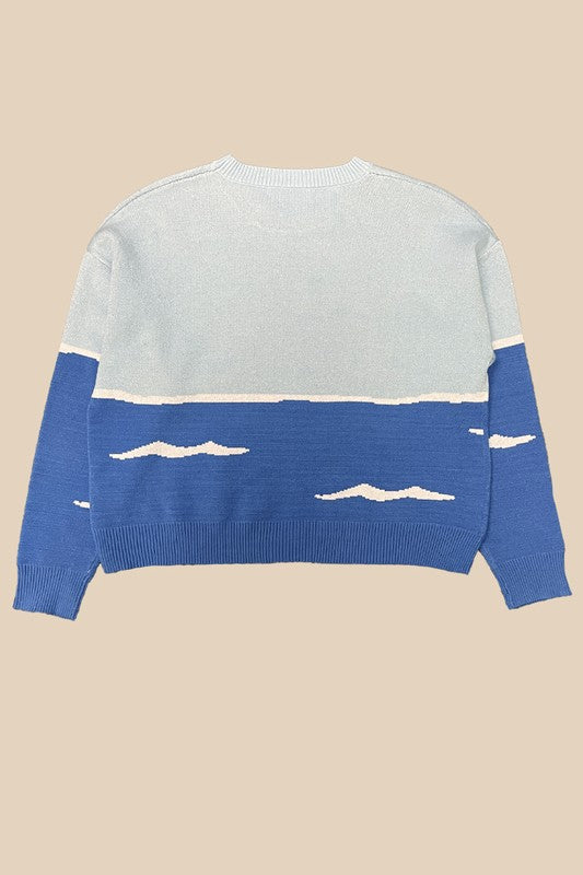 Women Orca Boat Intarsia Round Neckline Premium Knit Sweater Zarnesh
