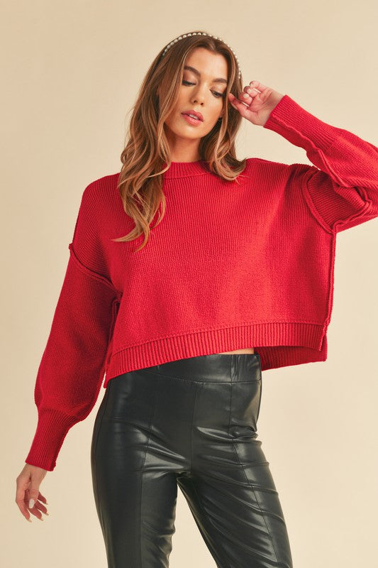 Women Slightly Cropped Waist Long Sleeves Round Regina Sweater Zarnesh