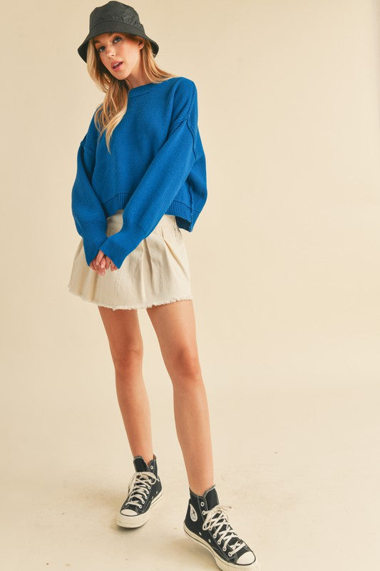 Women Slightly Cropped Waist Long Sleeves Round Regina Sweater Zarnesh