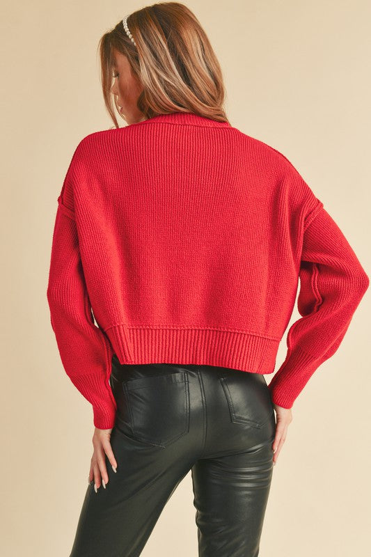 Women Slightly Cropped Waist Long Sleeves Round Regina Sweater Zarnesh