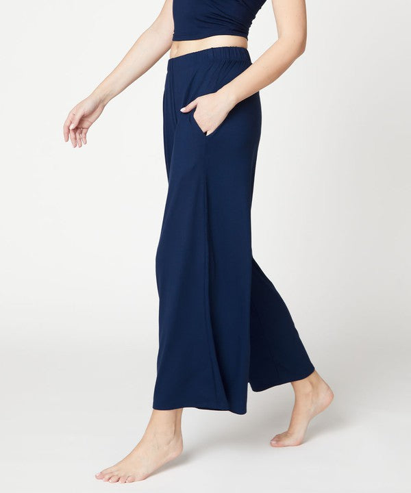 Women Bamboo Elastic Waist Pleat Ankle Length Wide Pants Zarnesh
