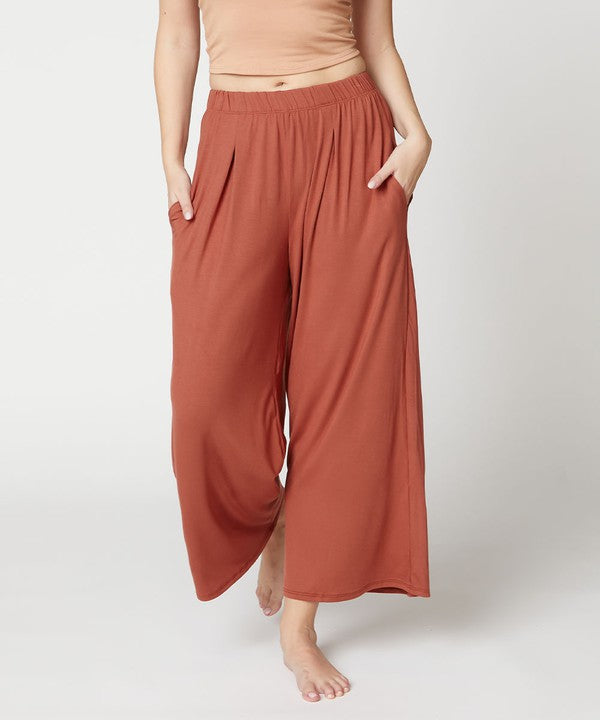 Women Bamboo Elastic Waist Pleat Ankle Length Wide Pants Zarnesh