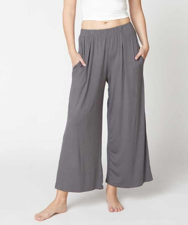 Women Bamboo Elastic Waist Pleat Ankle Length Wide Pants Zarnesh