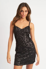 Women Spaghetti Strap Sequin Mini Dress | Zarnesh