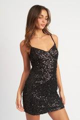 Women Spaghetti Strap Sequin Mini Dress | Zarnesh