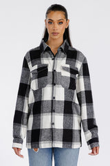 Women Boyfriend Oversized Functional Pockets Flannel Shacket Zarnesh