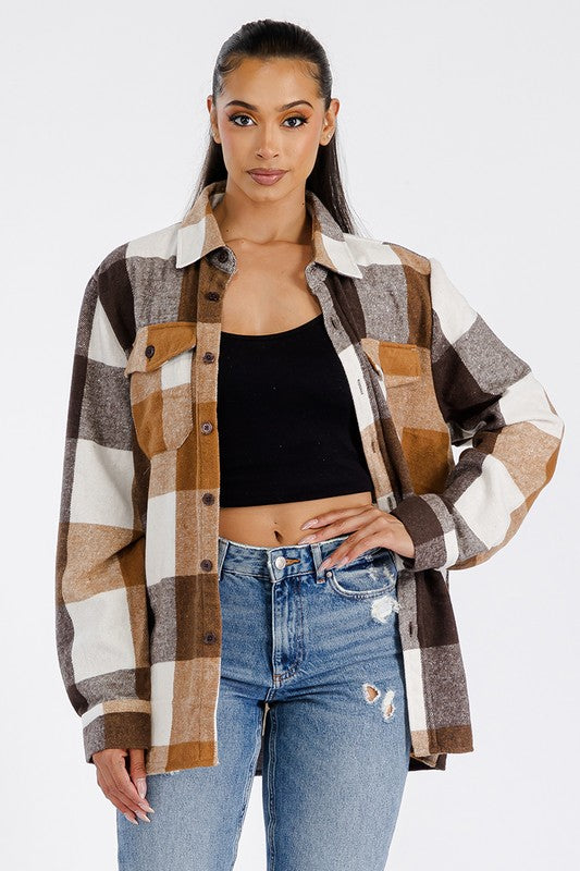 Women Boyfriend Oversized Soft Flannel Shacket | Zarnesh