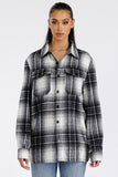 Women Boyfriend Oversized Fit Chest Pockets Flannel Shacket Zarnesh