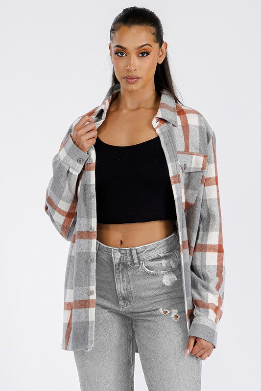 Women Boyfriend Oversized Soft Flannel Shacket | Zarnesh