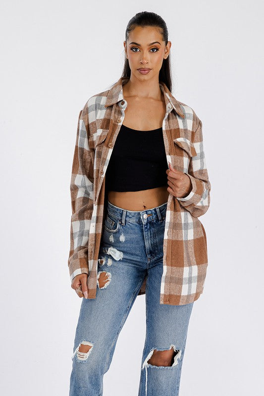 Women Boyfriend Oversized Soft Flannel Shacket | Zarnesh